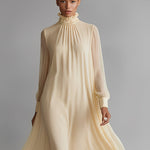 Women's Yellow Woven Dress With A-Line Midi Silhouette & Flowy Hem, Modern Effortless-Chic Style Dress
