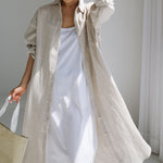 Simple Long Sleeves Split-Side Solid Color Lapel Midi Dresses Shirt Dress