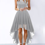 A-Line High Waisted Pleated See-Through Split-Joint Tied Waist Round-Neck Maxi Dresses