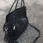 Split-joint Striped Shoulder Sling Leather Bag