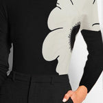 Long Sleeves Skinny Contrast Color Floral Printed Split-Joint High Neck T-shirts