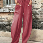 Loose Plus Size Elasticity Pockets Solid Color Pants