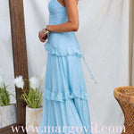 Backless Lace-up Ruffle Trim Sleeveless Maxi Dress