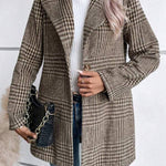Style Collection Plaid Collared Neck Long Sleeve Jacket