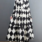 A-Line Long Sleeves Buttoned Plaid Polo Midi Dresses