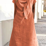 Loose Raglan Sleeve Asymmetric Solid Color Split-Joint Round-Neck Midi Dresses