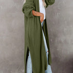 Pickle Green Cable Knit Side Slits Open Front Duster Cardigan