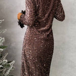 CHOCOLATE SEQUIN MIDI DRESS
