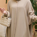 Batwing Sleeves Loose Buttoned Muslim Solid Color Split-Side Round-Neck Maxi Dresses