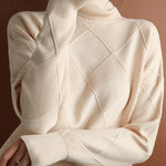 Casual Loose Solid Color Striped High-Neck Long Sleeves Sweater Tops