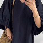 Causal Plus Size Pleated Raglan Sleeve V-Neck Midi Dress