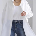 Long Sleeves Loose Buttoned Solid Color Split-Side Lapel Collar Outerwear Shirts Tops