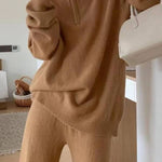 Casual Lapel Sweater and Wide-leg Pants Two-piece Suit