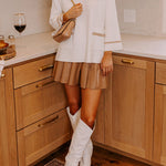 Class Act Knit Contrast Color Trim Mock Neck Pockets Sweater