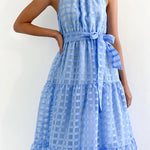 Loose Sleeveless Plaid Ribbed Stand Collar Maxi Dresses