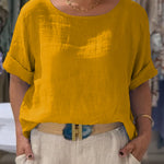 Women's Front and Back Two-way Casual Cotton And Linen Short Sleeve Shirt