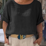 Women's Front and Back Two-way Casual Cotton And Linen Short Sleeve Shirt