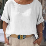 Women's Front and Back Two-way Casual Cotton And Linen Short Sleeve Shirt