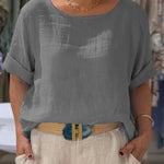 Women's Front and Back Two-way Casual Cotton And Linen Short Sleeve Shirt