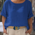Women's Front and Back Two-way Casual Cotton And Linen Short Sleeve Shirt