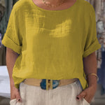Women's Front and Back Two-way Casual Cotton And Linen Short Sleeve Shirt