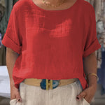 Women's Front and Back Two-way Casual Cotton And Linen Short Sleeve Shirt