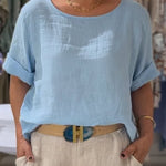 Women's Front and Back Two-way Casual Cotton And Linen Short Sleeve Shirt