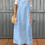 Women's Adjustable Shoulder Strap Pocket Cotton and Linen Dress