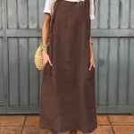 Women's Adjustable Shoulder Strap Pocket Cotton and Linen Dress