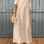 Women's Adjustable Shoulder Strap Pocket Cotton and Linen Dress
