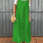 Women's Adjustable Shoulder Strap Pocket Cotton and Linen Dress