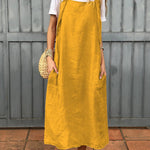 Women's Adjustable Shoulder Strap Pocket Cotton and Linen Dress