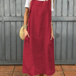 Women's Adjustable Shoulder Strap Pocket Cotton and Linen Dress