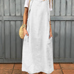 Women's Adjustable Shoulder Strap Pocket Cotton and Linen Dress