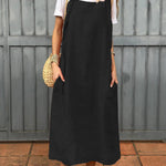 Women's Adjustable Shoulder Strap Pocket Cotton and Linen Dress