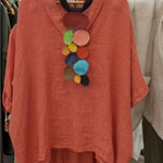 Women's Casual Cotton and Linen V-neck Shirt