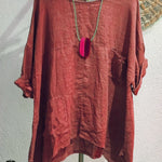 Women's Casual Cotton and Linen Round-neck Shirt