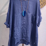Women's Casual Cotton and Linen Round-neck Shirt