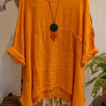 Women's Casual Cotton and Linen Round-neck Shirt