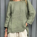 Women's Casual Cotton And Linen 3/4 Sleeve Shirt