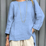 Women's Casual Cotton And Linen 3/4 Sleeve Shirt