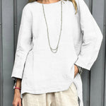Women's Casual Cotton And Linen 3/4 Sleeve Shirt