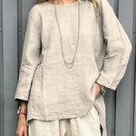 Women's Casual Cotton And Linen 3/4 Sleeve Shirt