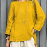Women's Casual Cotton And Linen 3/4 Sleeve Shirt
