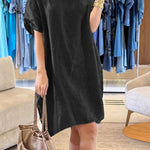 Women's Button Pocket Cotton and Linen Dress