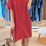 Women's Button Pocket Cotton and Linen Dress