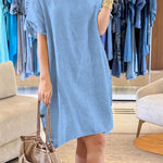 Women's Button Pocket Cotton and Linen Dress