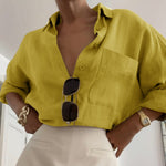 Women's Long Sleeve Cotton and Linen Shirt