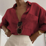 Women's Long Sleeve Cotton and Linen Shirt
