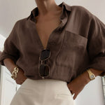 Women's Long Sleeve Cotton and Linen Shirt